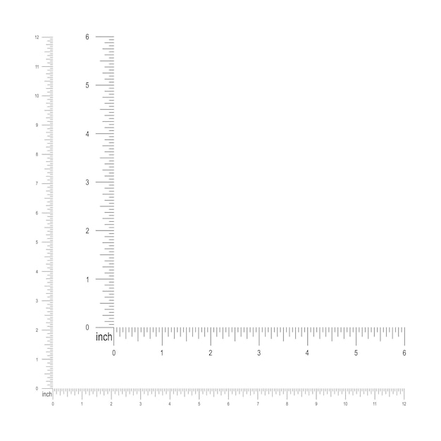 Vektor 6 und 12 zoll oder 1 fuß ecklineal vorlage. messwerkzeug mit imperialen einheiten