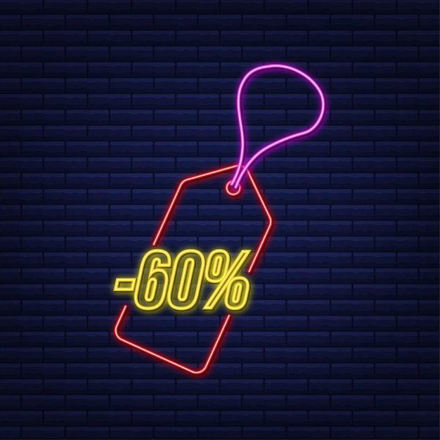 60 prozent rabatt sale rabatt neon-tag rabattangebot preisschild