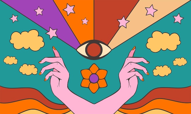 60er-70er-Retro-psychedelischer Illustrationshintergrund