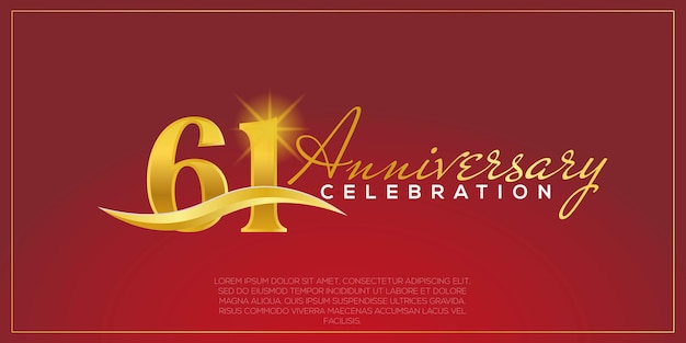 61-jähriges jubiläum, vektordesign für jubiläumsfeier mit goldener und roter farbe.