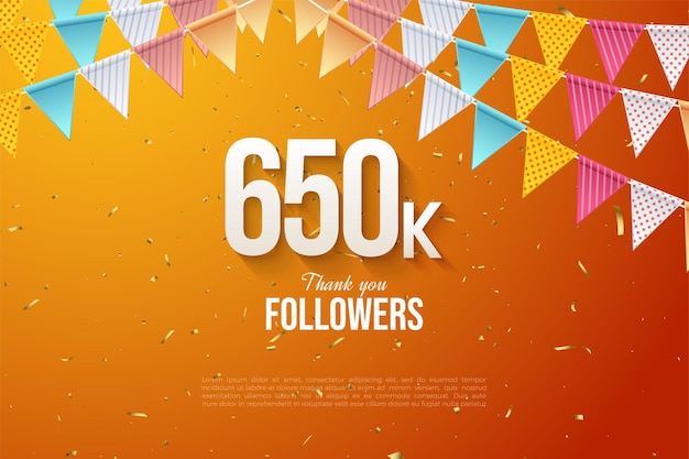 650.000 follower mit bunten zahlen und flaggen