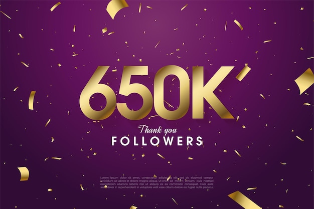 650k Follower mit verstreuten Goldfolienfiguren und Fetzenillustration