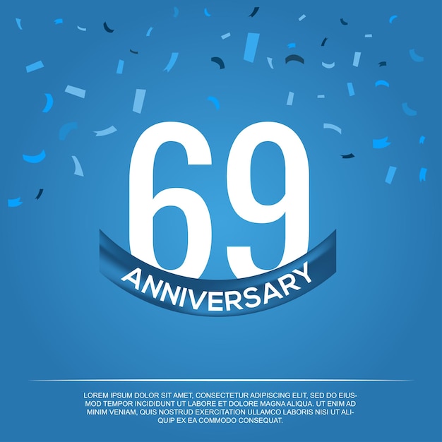 69 jahre jubiläumsvektordesign für jubiläumsfeier mit blauer und weißer farbe.