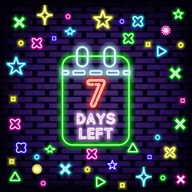 7 days left abzeichen im neon-stil neon-schriftzug night advensing