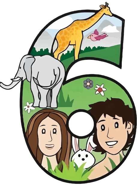 7 tage der schöpfung bibelgeschichte wandkleber kinder 6. PremiumVektor