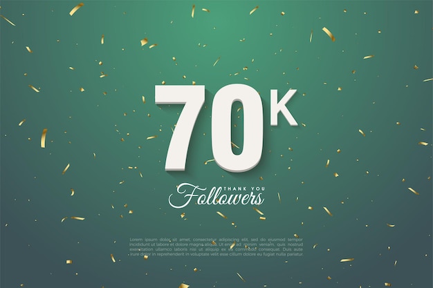 70.000 follower auf grünem hintergrund und goldglitter.