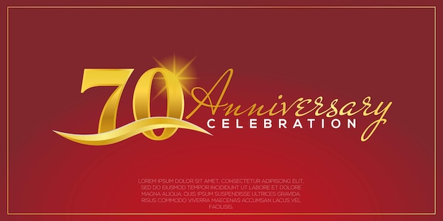 Vektor 70-jähriges jubiläum, vektordesign für jubiläumsfeier mit goldener und roter farbe.