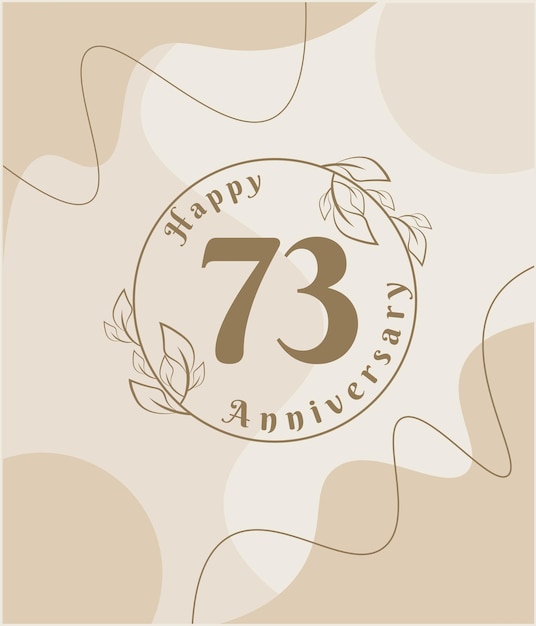73-jähriges jubiläum, minimalistisches logo. braune vektorgrafik auf minimalistischer laubvorlage.