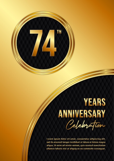 74. Jubiläum Luxus-Logo-Design mit goldenem Ring Logo-Vektorvorlage für handschriftlichen Text