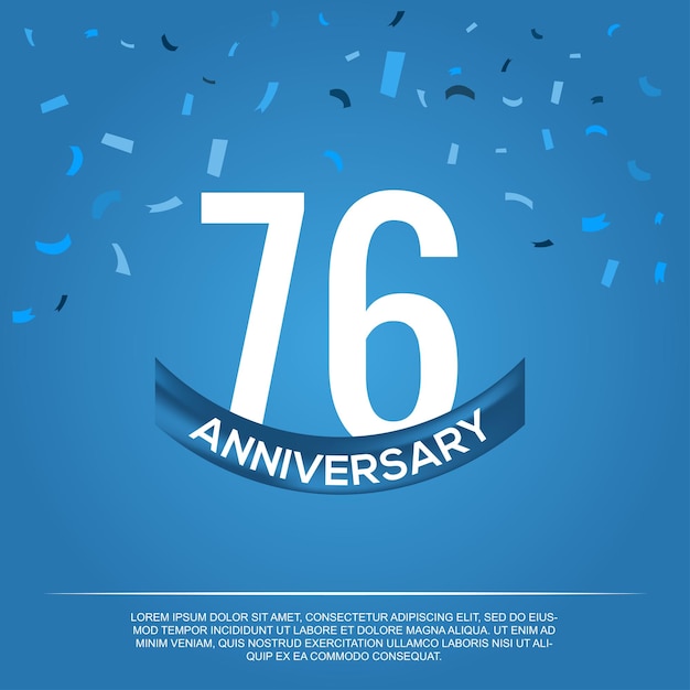 76 Jahre Jubiläumsvektordesign für Jubiläumsfeier mit blauer und weißer Farbe.