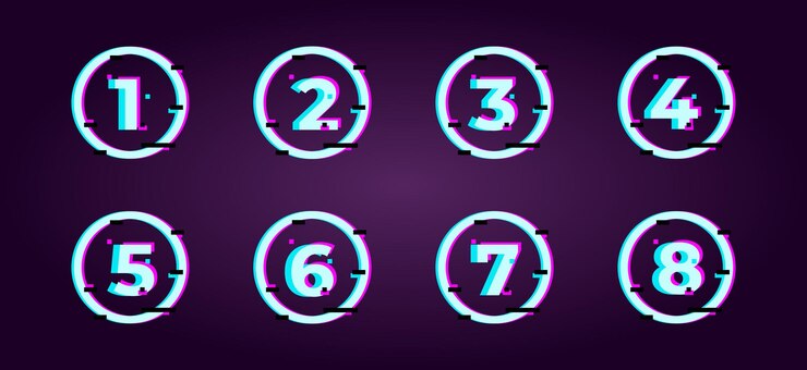 Vektor 8 aufzählungszeichen mit glitch-effekt