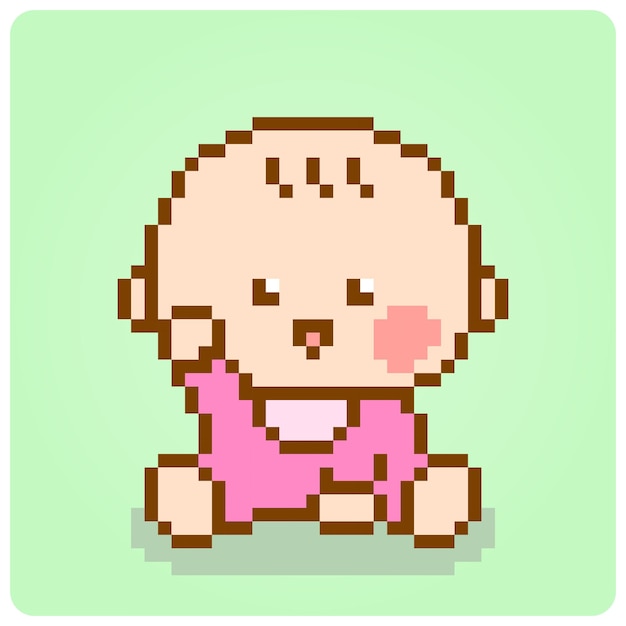 8-bit-pixel-baby sitzt. niedliche baby-vektor-illustration