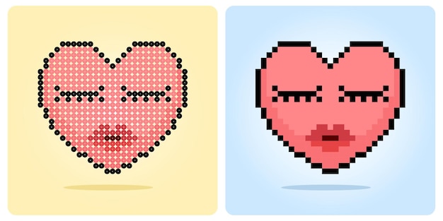 8-Bit-Pixel-Liebe. Herzkussikone in der Vektorillustration für Spielikone oder Perlenmuster