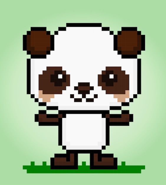 8-Bit-Pixel-Panda-Tiere für Spielelemente und Kreuzstichmuster in Vektorgrafiken