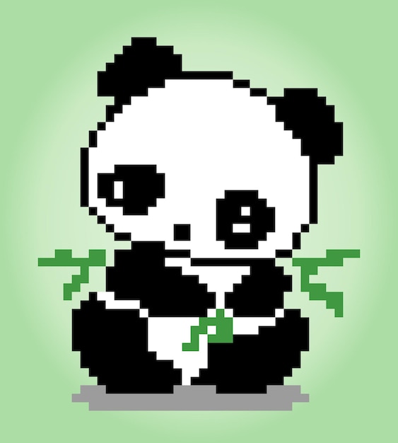 8-bit-pixel-panda-tiere für spielelemente und kreuzstichmuster in vektorgrafiken