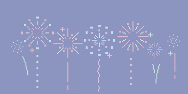 8 Bit-Pixel-Pastell-Einfache flache Linie Feuerwerkssammlung Minimal schöne Illustration isoliert