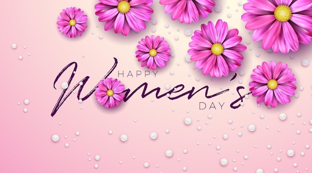 8. märz happy womens day blumenillustration internationaler frauentag design mit frühlingsblume