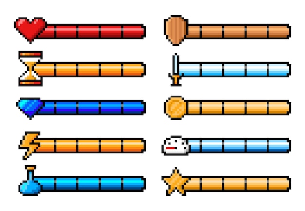 8-Pixel-Arcade-Spiel-Erfahrungsstangen und -Ebenen