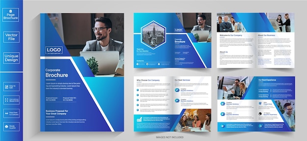 Vektor 8-seitiges abstraktes broschürendesign firmenprofil broschürendesign halbe faltbroschüre faltbroschüre
