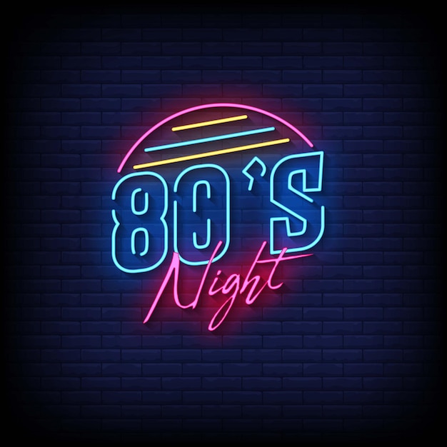 80er nacht neon signs style text vektor
