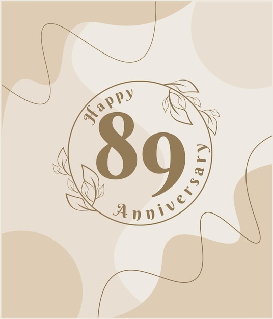 89-jähriges jubiläum, minimalistisches logo. braune vektorgrafik auf minimalistischer laubvorlage.