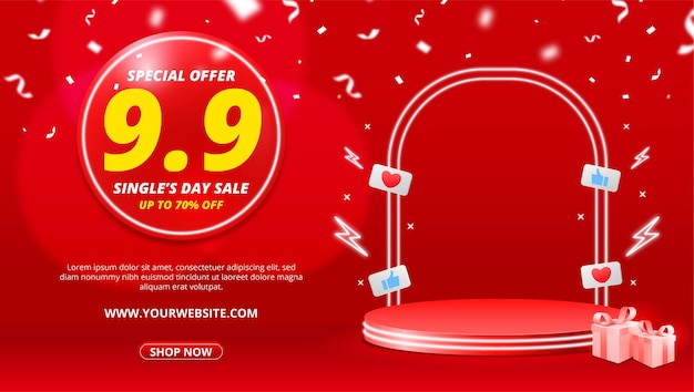 9.9 shopping day sale banner oder flyer mit podium und emoji-symbol.