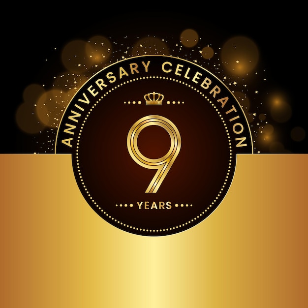 9-jähriges jubiläum template-design in goldener farbe moderne logo-vektor-vorlage