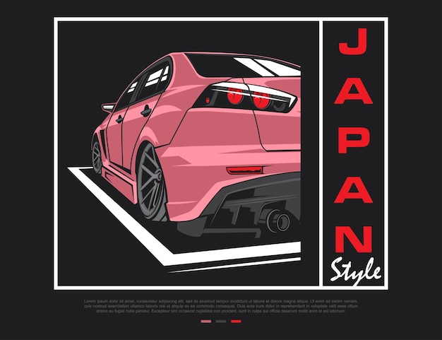 90er-jahre japanisches auto-design für t-shirt illustration vektorgrafik