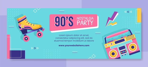 90er jahre retro-party-cover-vorlage flache cartoon-hintergrund-vektor-illustration