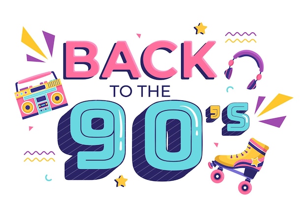 Vektor 90er retro party cartoon hintergrund illustration im trendigen flat style design