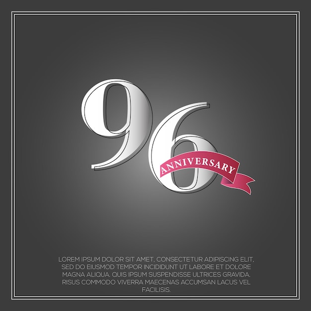 96 Jahre Jubiläumsfeier Logofarbe mit glänzendem Grau, mit Band und isoliertem Design
