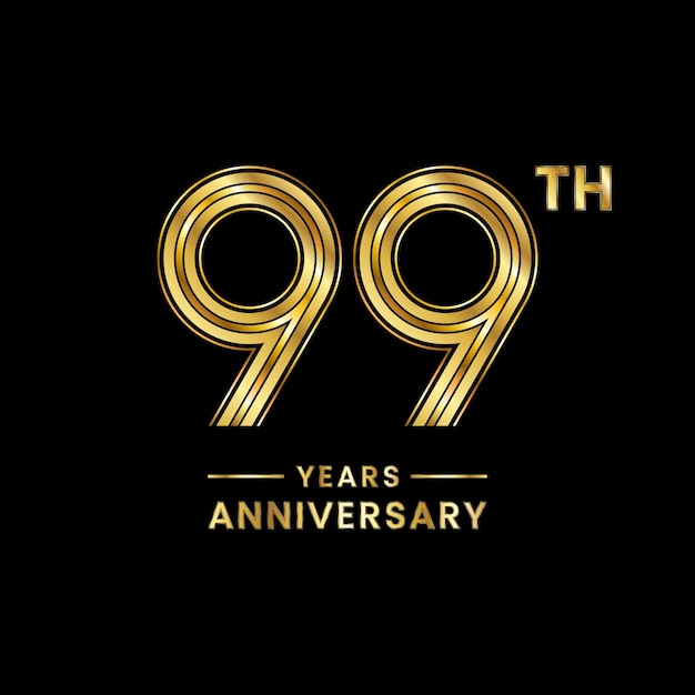 99 Jahre Jubiläumslogodesign mit goldener Zahl für Jubiläumsfeier Logo Vector
