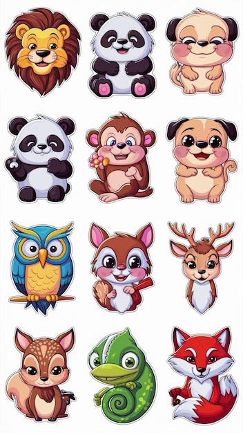 Vektor a collection of cartoon animals stickers including one of the characters