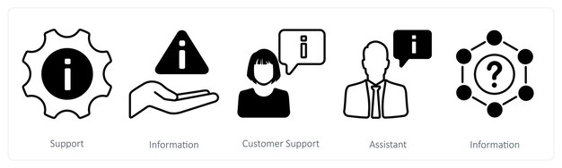 A set of 5 mix icons as support information customer support