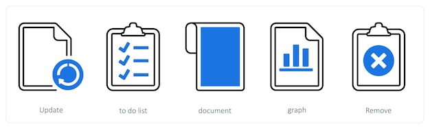 A set of 5 mix icons as update to do list document