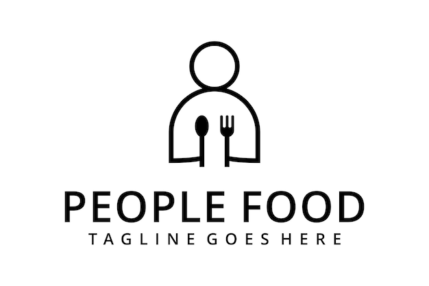Abbildung abstrakte menschen zeichen oder silhouette mit gabel oder löffel restaurant-logo-design-vorlage