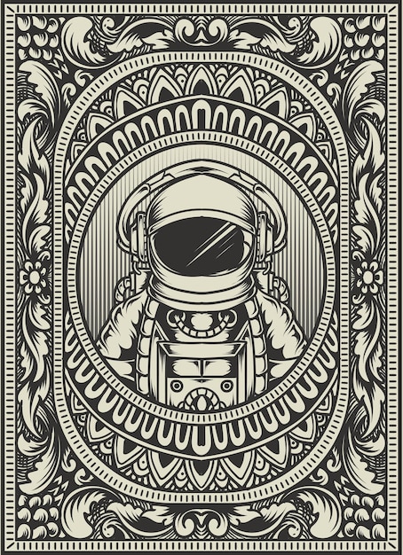 Abbildung Astronaut auf Vintage Ornament Rahmen