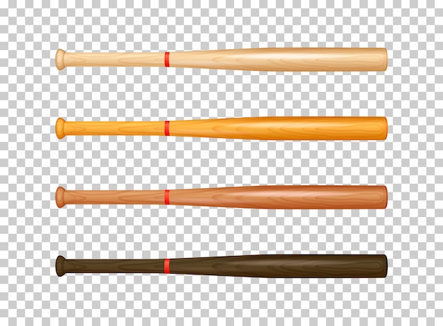 Abbildung des realistischen hölzernen Baseballschläger-Symbolsatzes.