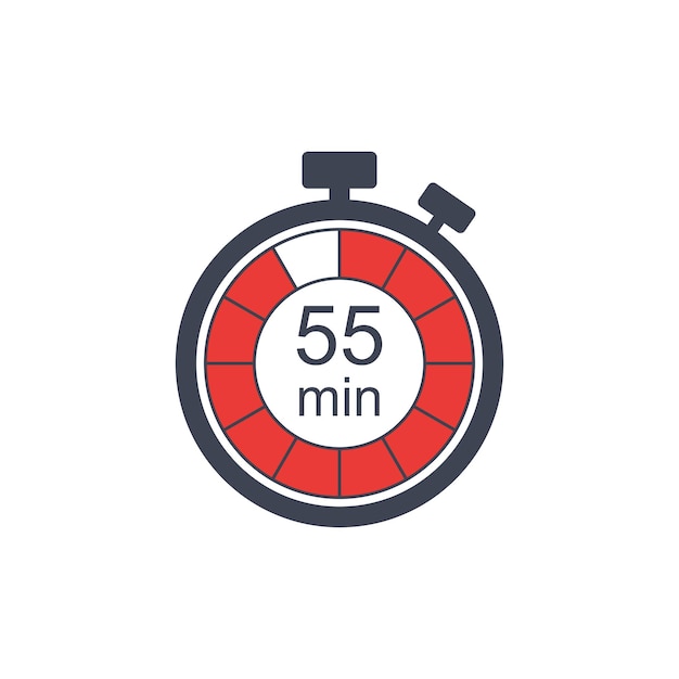 Abbildung des Uhrensymbol-Vektors Timer-Schild 55 Min. auf isoliertem Hintergrund Countdown-Schild-Konzept