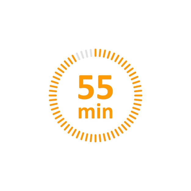 Abbildung des Uhrensymbol-Vektors Timer-Schild 55 Min. auf isoliertem Hintergrund Countdown-Schild-Konzept