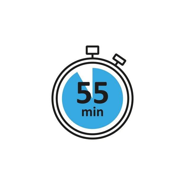 Abbildung des Uhrensymbol-Vektors Timer-Schild 55 Min. auf isoliertem Hintergrund Countdown-Schild-Konzept