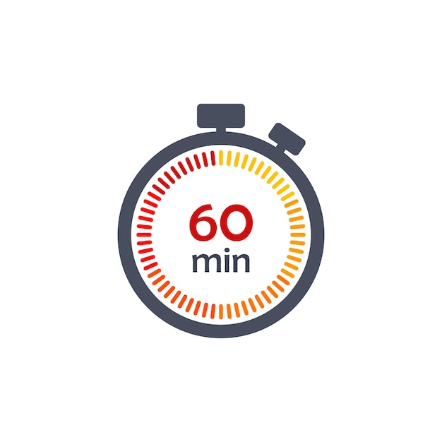 Abbildung des Uhrsymbol-Vektors Timer-Schild 60 Min. auf isoliertem Hintergrund Countdown-Schild-Konzept