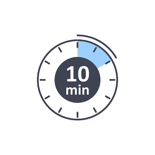 Abbildung des Uhrsymbol-Vektors Timer-Zeichen 10 Min. auf isoliertem Hintergrund Countdown-Zeichen-Konzept