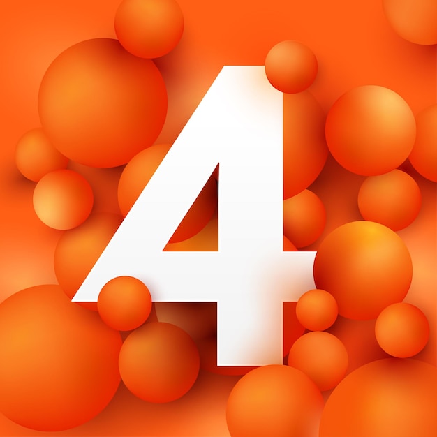 Vektor abbildung die nummer 4 auf kugel orange.