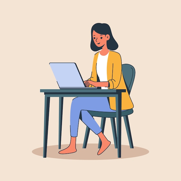 Abbildung einer Frau, die am Schreibtisch am Laptop arbeitet