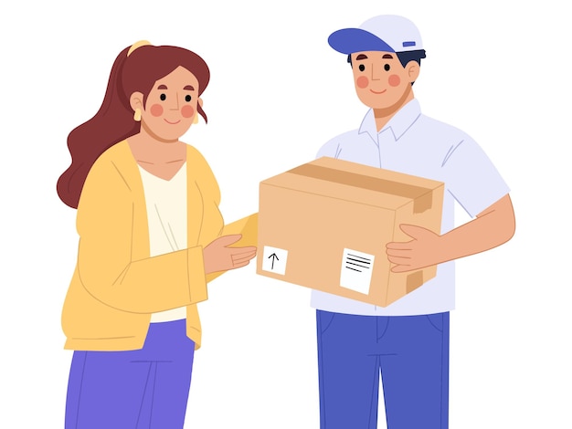 Abbildung einer Frau, die ein Paket von einem Lieferanten erhält