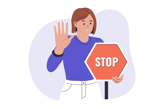 Abbildung einer Frau, die ein Stoppschild hält