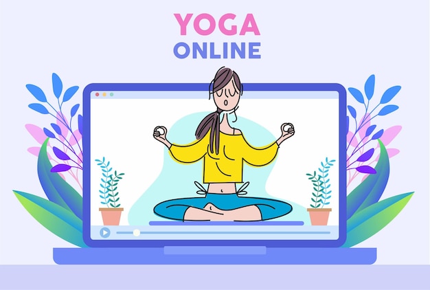 Abbildung einer frau für den vektor des internationalen yoga-tag-web-banners eps10