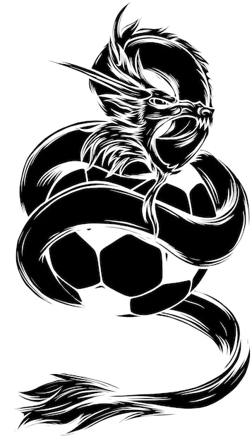 Abbildung eines Drachen um einen Fußball