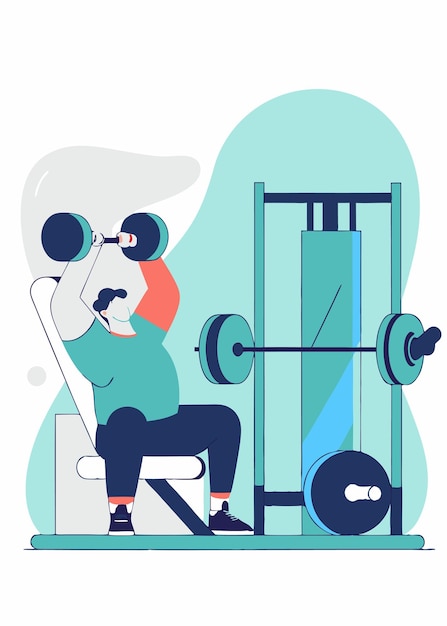 Abbildung eines Mannes, der im Fitnessstudio arbeitet, auf weißem Hintergrund
